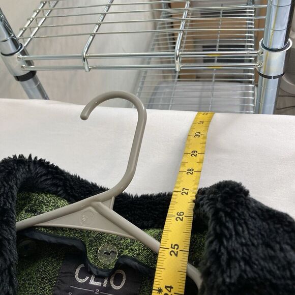 Vintage Clio Pistachio Green Jacket Size 4 Textured Blazer Faux Fur Collar Glam - Picture 11 of 11